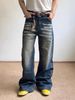Retro Light Blue Men's Jeans High Street Hip Hop Stacked Design Straight Leg Loose Fit_mkmklike.com