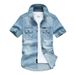 Mens Summer Retro Denim Shirts Mens Casual Straight Cotton Short Sleeve Jean Shirts Street Outdoor Cargo Plus Size Blue T-Shirt_mkmklike.com
