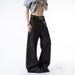 Men's Trendy Black Snakeskin Denim Jeans Mid Waist Straight Loose Fit Slightly Flared Trousers For Autumn/Winter High Street Style_mkmklike.com