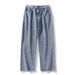 Men's Belt-Waist Retro Washed Jeans – Loose Wide Leg Streetwear Pants In Solid Colors For Autumn & Winter_mkmklike.com