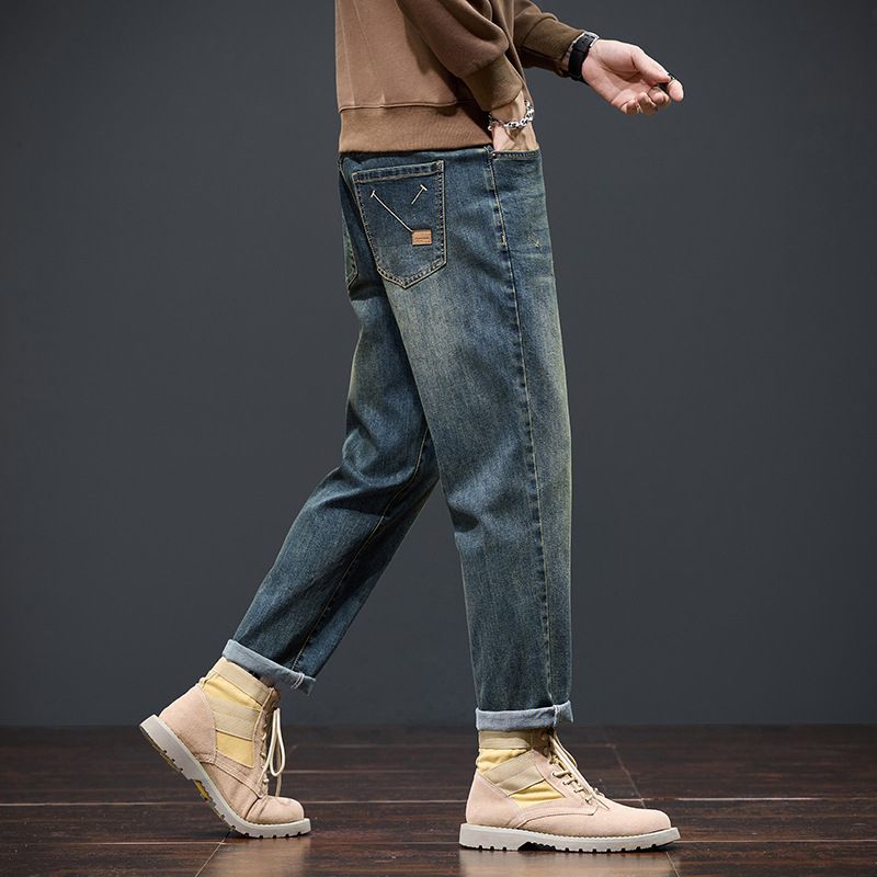Men's 2026 Spring New Hong Kong Style Fashion Jeans, Hip Hop High Street Trendy Letter Print Casual Versatile Denim Pants_mkmklike.com