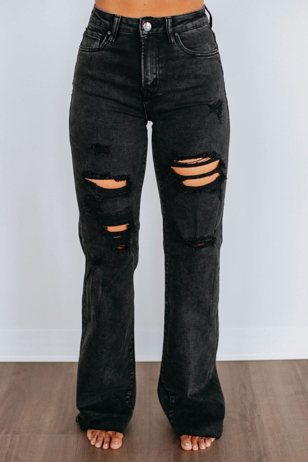 Women's Straight Leg Ripped Jeans Mid-Waisted Loose Fit Denim for Autumn European And American Cross-Border E-commerce_mkmklike.com