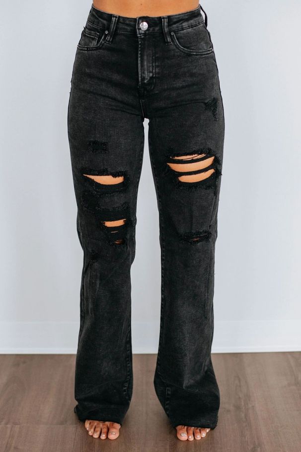 Women's Straight Leg Ripped Jeans Mid-Waisted Loose Fit Denim for Autumn European And American Cross-Border E-commerce_mkmklike.com