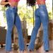 Fashion High Waist Flared Jeans For Women - Stretchy Denim Bootcut Pants With Vintage Wash, Comfort Fit & Trendy Style (Blue, S-XXL)_mkmklike.com
