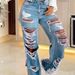 Women's Distressed Washed Straight Leg Jeans | Vintage Streetwear Denim Pants With Button Details | Stretch Relaxed Fit High Waist Trousers_mkmklike.com