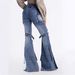 Women's Clothing Women's Slim Fit Distressed Cargo Jeans Lace Up Details High Street Style Spring Flattering Slightly Flared Denim_mkmklike.com