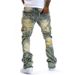 Men's Ripped Stacked Distressed Slim Fit Thin Straight Leg Jeans Fashion Hip Hop Denim Pants Casual Streetwear_mkmklike.com
