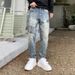 Men's Clothing Tapered Jeans Men's Trendy Loose Pants Scratched Holes Patch Harem Pants_mkmklike.com