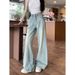 2026 New Vintage Loose Straight-Leg Denim Pants For Women, High-Waisted, Washed Design, Floor-Length Wide-Leg Trousers_mkmklike.com