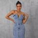Women's Denim Dress - Casual Tube Top Workwear Style With Large Pockets_mkmklike.com