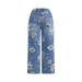 Women's Clothing Printed Denim Wide-Leg Pants – Straight Cut Casual Trousers With Floral Embroidery_mkmklike.com