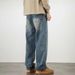 Men's Washed Patchwork Jeans Straight Leg Loose Wide Fit Casual Long Pants American High Street Style Trendy Versatile Simple_mkmklike.com