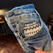 Men's Distressed Denim Shorts Vintage Washed Blue Stretch Casual Style with Rip Details 28 to 36_mkmklike.com
