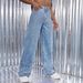 Women's Clothing Women's High Waist Straight Leg Jeans With Pearl Embellishments - Vintage Washed Denim Pants In Light Blue & Dark Blue_mkmklike.com