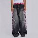 Women's Trendy Washed Distressed Printed Jeans Hip Hop Straight Leg Casual Cotton Pants For Spring/Autumn Summer_mkmklike.com