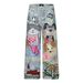 Unisex Trendy Cartoon Print Design Loose Wide Leg Jeans Retro High Street Style Men's Clothing Denim_mkmklike.com