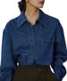 Vintage Denim Shirt Women's Casual Loose Fit Blue Chambray Top With Polo Collar, Retro Style Long Sleeve Blouse For Spring Autumn_mkmklike.com