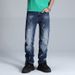Men's Relaxed Fit Vintage Washed Denim Jeans - Dark Blue With White Fading, Cotton Comfort, Straight Leg Casual Trousers_mkmklike.com