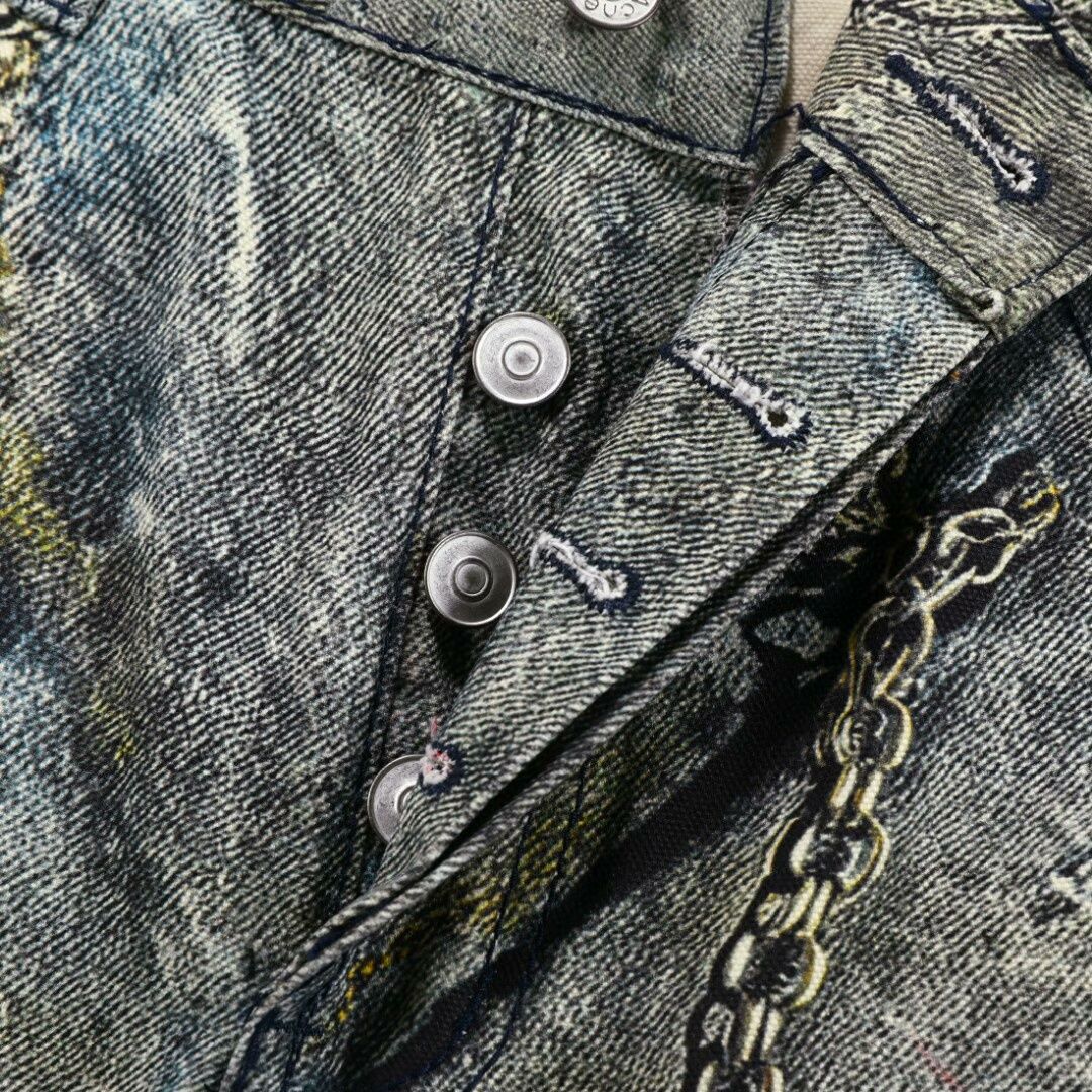 ACNE Design Style Full Print Heavy-Duty Destroyed Jewelry Chain Loose Flared Straight-Leg Jeans_mkmklike.com