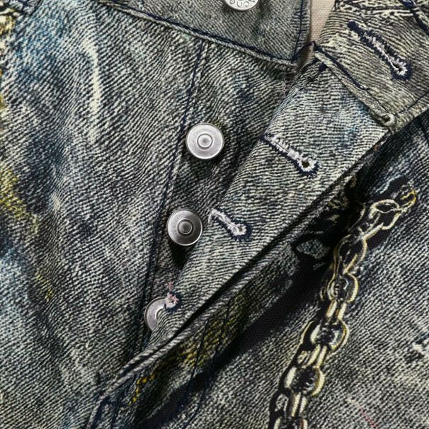 ACNE Design Style Full Print Heavy-Duty Destroyed Jewelry Chain Loose Flared Straight-Leg Jeans_mkmklike.com