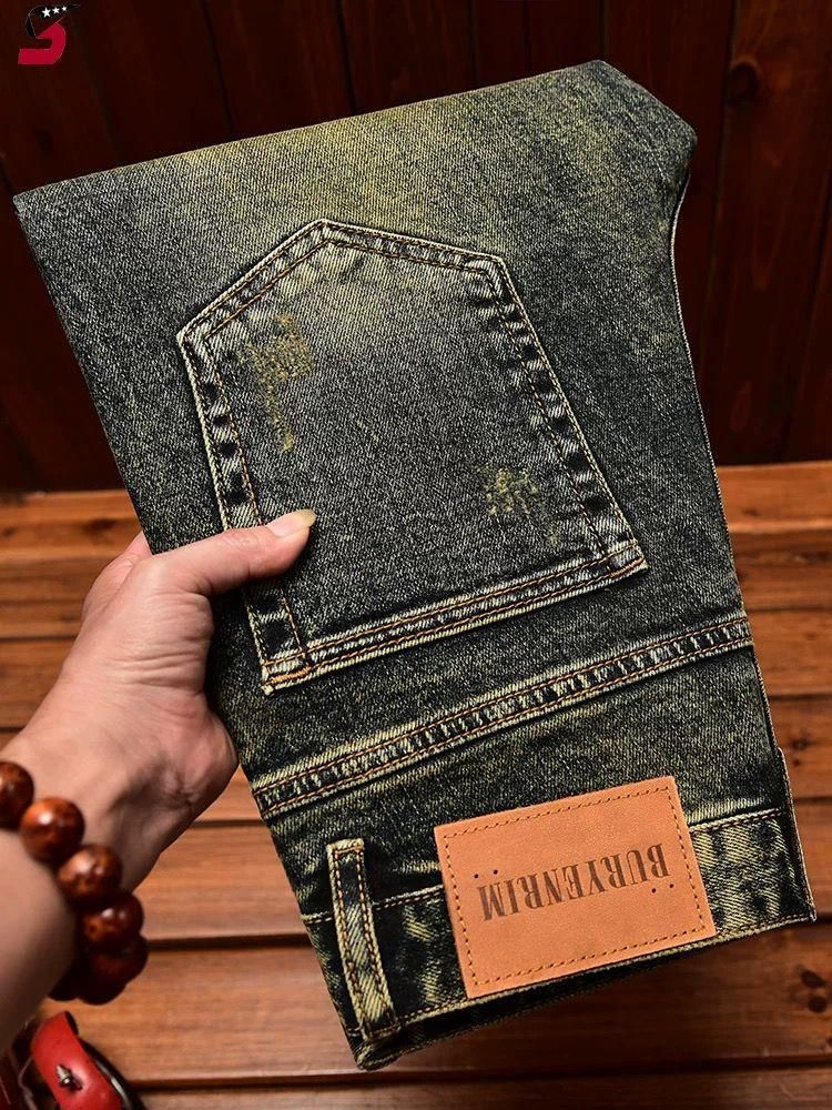 Vintage Ripped Stretch Denim Jeans Streetwear Slim Fit Patchwork Distressed Details Men's Clothing for 28 to 36 Size_mkmklike.com
