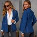 Women's Washed Blue Denim Blazer Jacket, Slim Fit Casual Office Wear, Stretch Comfort, Classic Western Style, S/M/L/XL_mkmklike.com