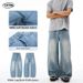 Unisex Vintage Washed Button Fly Jeans - Baggy Loose Fit Wide Leg Denim Pants With Classic Retro Style_mkmklike.com