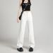 Narrow Straight-leg White Jeans For Women, 2026 Spring/summer, High-waisted, Petite-friendly, Slimming, Wide-leg,_mkmklike.com