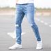 Men's Slim Fit Skinny Jeans High Street European American Ripped Light Blue Large Stock Available From Manufacturer_mkmklike.com