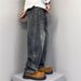 Men's Plus Size Loose Straight Leg Jeans Autumn Washed Style Trendy Wide Leg Curved Blade Pants Mid Waist Slight Stretch_mkmklike.com