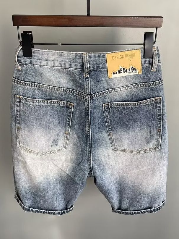 Men's Summer Thin Washed Ripped Denim Shorts Loose Fit Retro Distressed Five Pocket Mid-Length Trendy Pants_mkmklike.com