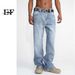 EF Denim | 2023 New Product, Korean Straight Jeans, Men's And Women's Same Small Design Split-ended Washed Trousers_mkmklike.com