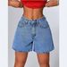 Classic Blue Denim Shorts For Women - Mid-Rise Straight Leg Summer Shorts With Button Detail, Comfort Stretch_mkmklike.com