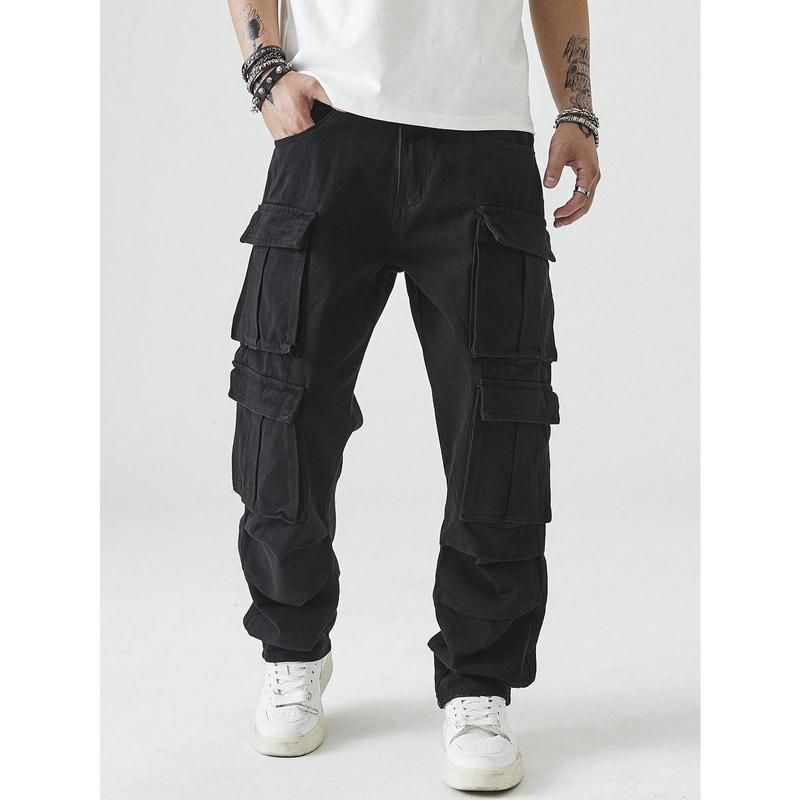 Men's Casual Washed Straight Leg Cargo Jeans - Relaxed Fit, Multi-Pocket Utility Pants In Light Wash/Army Green/Dusty Pink (S-XXL)_mkmklike.com