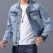 Retro Denim Jacket For Men - Loose Fit Vintage Korean Style Coat With Windproof Fabric, Casual Spring Fall Outerwear (Black/Blue) - Sizes M To 4XL_mkmklike.com