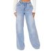 Women's Clothing Women's Denim High Waist Drawstring Loose Wide Leg Light Blue Jeans Women's JEANS_mkmklike.com