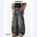 Ayudai Men's Retro Washed Distressed Straight Leg Jeans Style Loose Wide Leg Cargo Casual Long Pants For Women_mkmklike.com