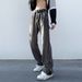 Men's American High Street Style Summer Washed Jeans Slightly Flared Side Zipper Slit Retro Long Pants Versatile Denim_mkmklike.com