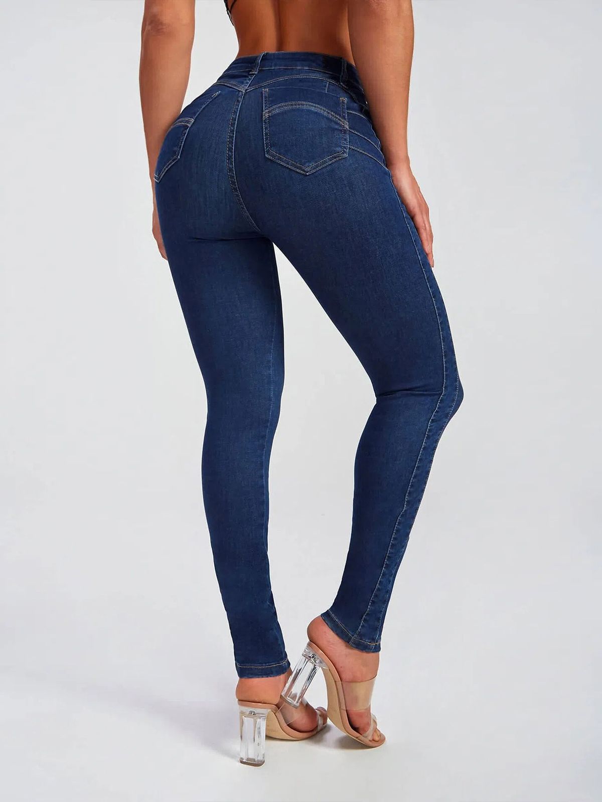 Women's High Waist Stretch Skinny Jeans - Comfortable Slim Fit Denim Pants For Casual & Street Style (Light Blue, Dark Blue)_mkmklike.com