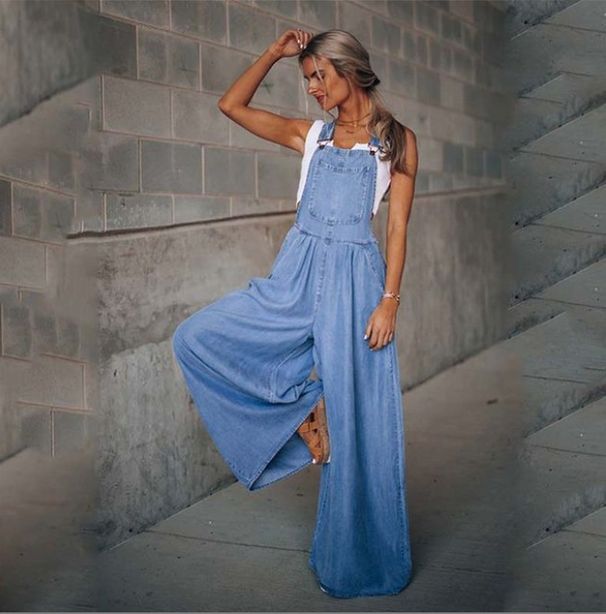 Women Spring Summer Jumpsuit Pocket Sleeveless Solid Color High Waist Wide Leg Pants Casual Fashion Comfortable Regular Standard_mkmklike.com