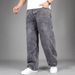 Men's High-End Trendy Casual Straight Jeans Black Gray Spring Autumn High Street Loose Wide Leg Pants_mkmklike.com