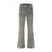 "Men's Distressed Denim Bell Bottom Pants With Patchwork Design - Vintage Hippie Style Workwear Jeans For Casual Wear (Black, Blue)"_mkmklike.com