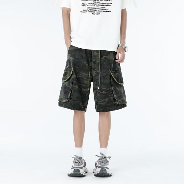 Urban Camo Cargo Shorts – Military-Inspired Washed Denim With Multi-Pocket Design (Tactical Aesthetic, Light Stretch, Summer Essential)_mkmklike.com