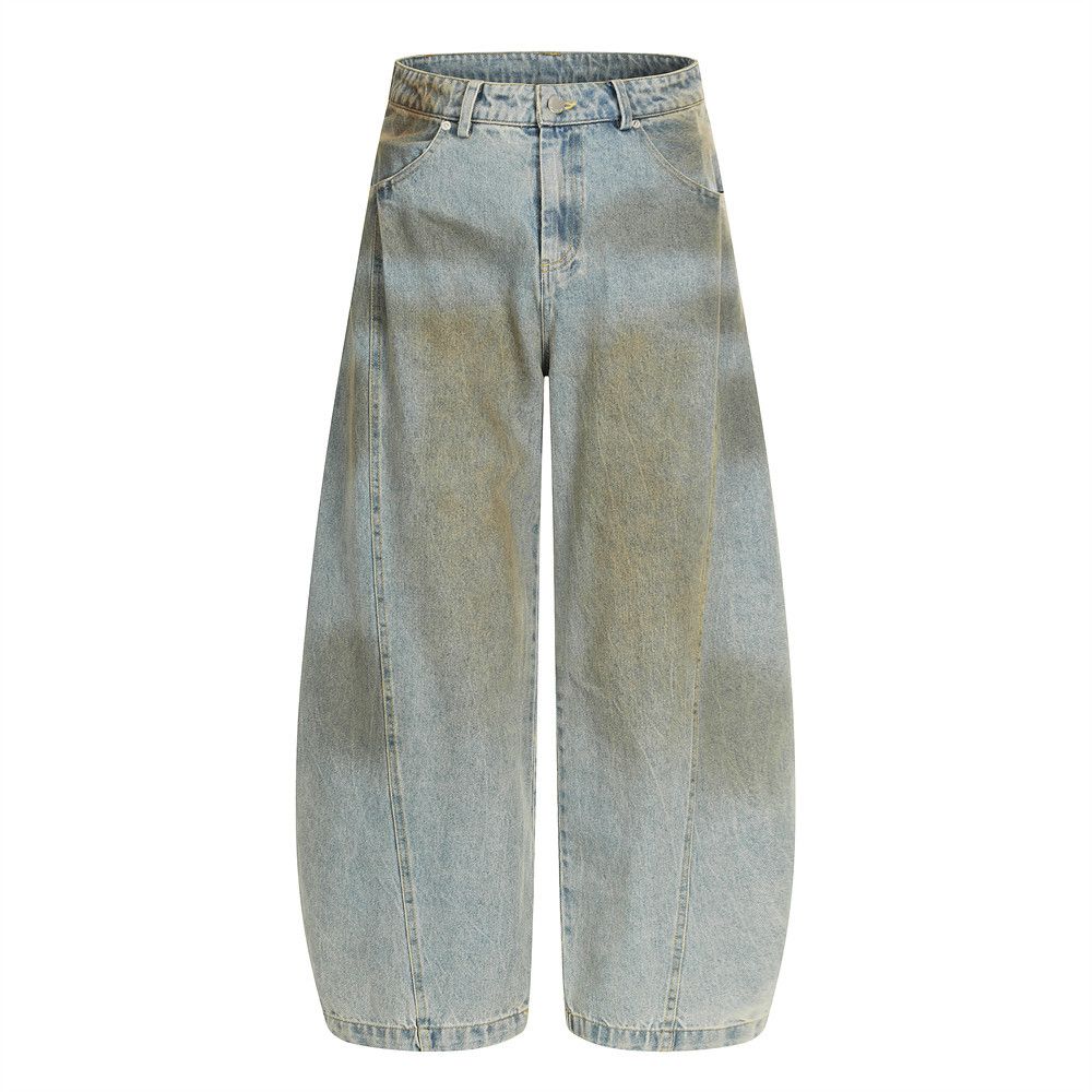 Waste Soil Washed Vintage Dirty Denim Scimitar Pants Men's Street Fashion Punk Niche Design Sense Oversized Wide-Leg_mkmklike.com