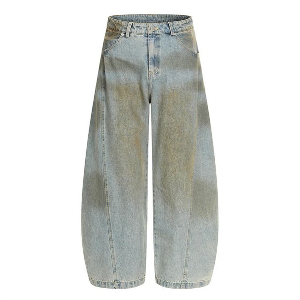 Waste Soil Washed Vintage Dirty Denim Scimitar Pants Men's Street Fashion Punk Niche Design Sense Oversized Wide-Leg_mkmklike.com