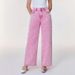 Women's Washed Denim Beaded Trousers – Vintage High-Waisted Straight-Leg Jeans With Handcrafted Beadwork (Pinkish/Yellows/Bluish/Medium Blue)_mkmklike.com