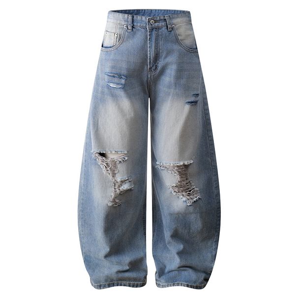 Men's Clothing American High Street Hole Cleanfit Bamboo Distressed Jeans Men And Women Design Flared Pants Ins_mkmklike.com