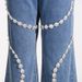 K Fashionable And Personalized Jeans For Women, New Trend, Circular Rhinestone Splicing Design, Straight Leg Pants_mkmklike.com