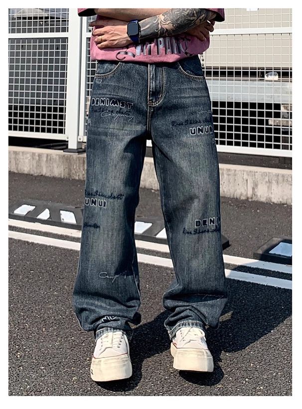 Men's Clothing Casual Washed Distressed Multi Pocket Autumn Long Pants Men's Loose Straight Leg Heavyweight Functional Jeans_mkmklike.com