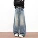 Wide Leg Jeans Loose Fitting Slimming Trendy Casual Pants for Men And Women Washed Texture Cool Slanted Cut Design Versatile_mkmklike.com